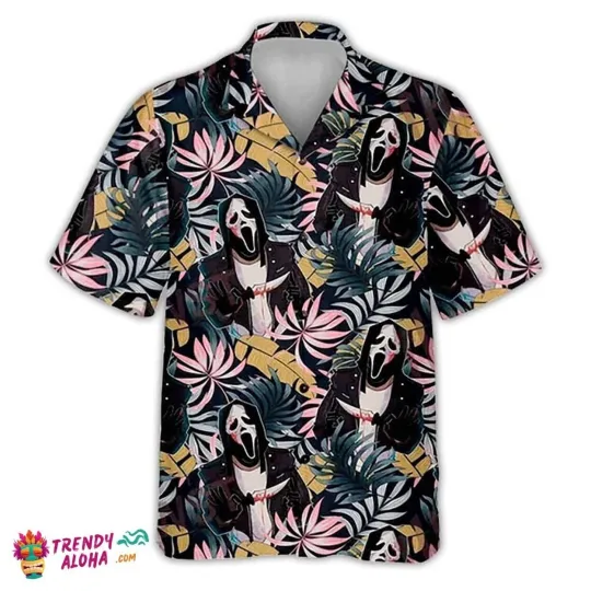 Discover Scream Movie Ghost Face Halloween Themed Tropical Hawaiian Shirt