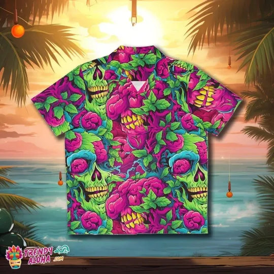 Discover Men’s Horror Movie Shirt Reanimated Brains Monsters Aloha Hawaiian Casual