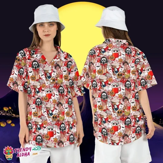 Discover Horror Characters Boba Milk Tea Halloween Movies Lover Hawaii Tee
