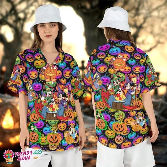 Discover Mickey Friends Halloween Pumpkins Spooky Beach Aloha Top Tee
