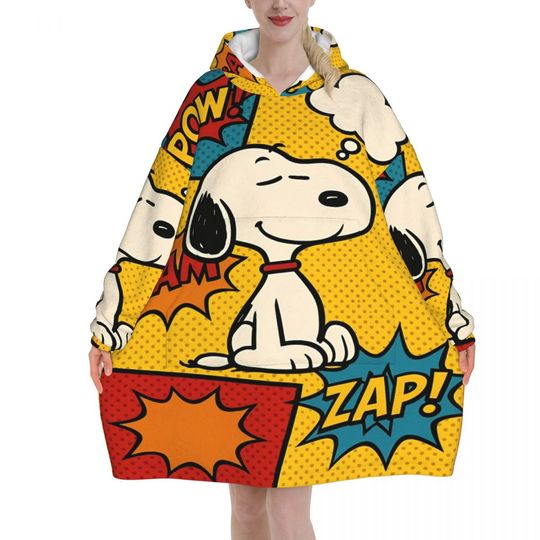 Discover Snoopys Cute Dogs Woodstock Wearable Blanket Hoodie for Women Men Oversized Sweatshirt Blanket with Pocket