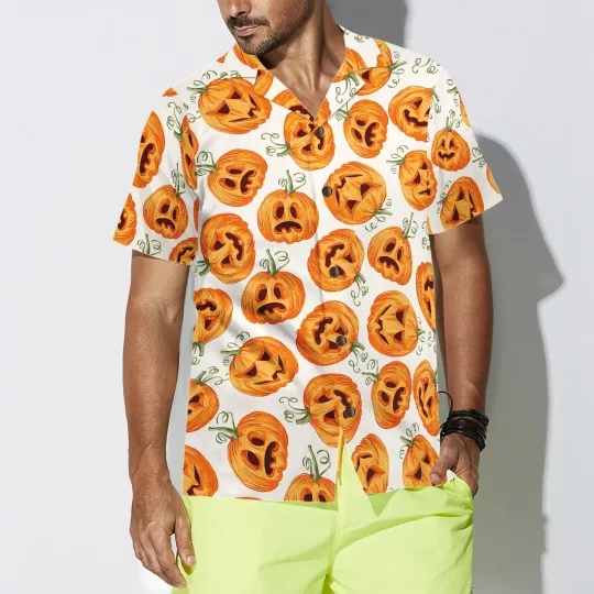 Discover Men’s Halloween Shirt Pumpkin Pattern Aloha Hawaiian Spooky Casual Top