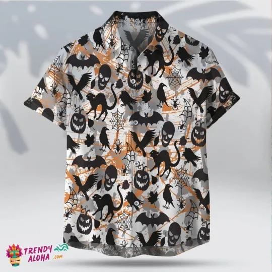Discover Retro Spooky Pumpkin Halloween Unisex Casual Hawaiian Shirt