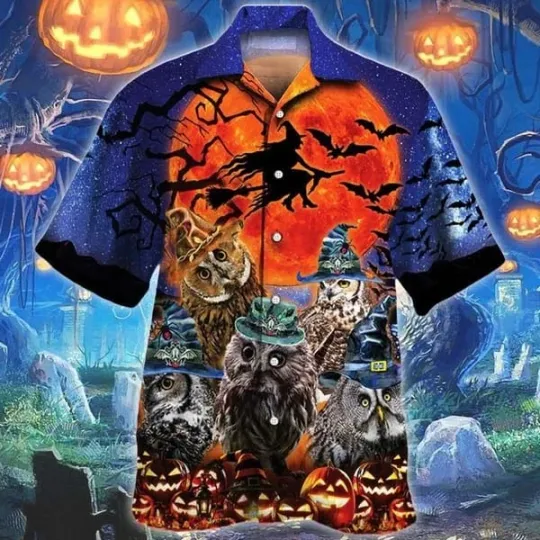 Scary Enough Halloween Owls Trendy Hawaiian Shirt Unisex Print Aloha Short Sleeve