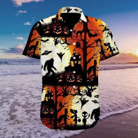 Discover Ew People Bigfoot Ufo Halloween Camping Trendy Hawaiian Shirt