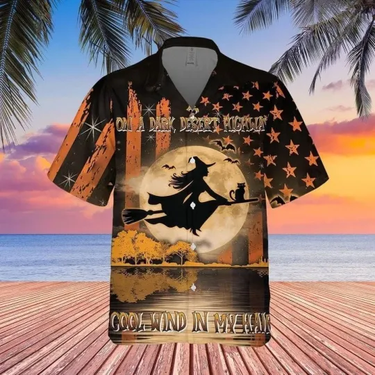 Discover Halloween Witch On A Dark Desert Highway Trendy Hawaiian Shirt
