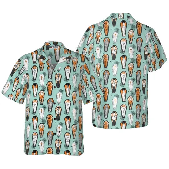 Vampire Coffins Halloween Shirt Arctic Blue Coffin Pattern Hawaiian Shirt