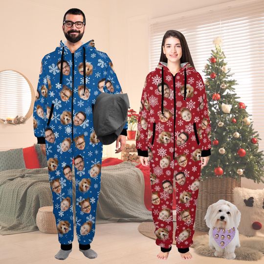 Discover Custom Face One-Piece Pajamas: Personalized Family Flannel PJs