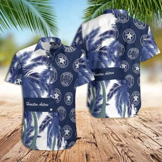 Houston Baseball Blue Palm Breeze Summer Aloha Unisex Hawaiian Shirt, Gift for Fan