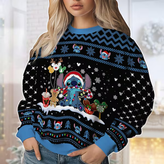 Discover Christmas Disney Lilo and Stitch Ugly Sweater Ohana Christmas Sweater Mens Womens 3D Universal Sweater Couple Pullover 2025