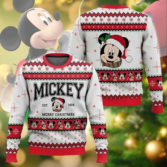 Discover Merry Christmas Mickey Mouse Disney Ugly Christmas Sweater Gift Santa Claus Pullover Men's 3D Autumn Winter Sweatshirt 2025