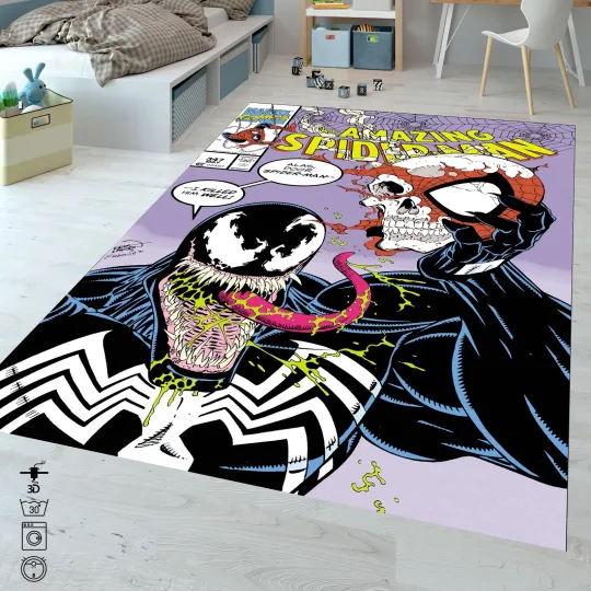 Washable Spider-Man Rug, Comic Cover Carpet, Home & Living Rug