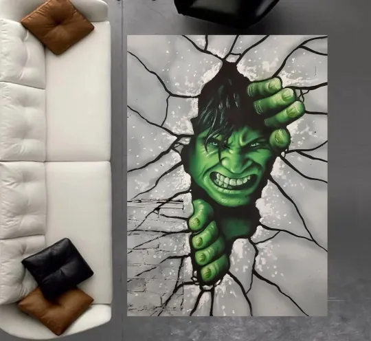 Discover Hulk Rug, Marvel Themed Rug, Avengers Lettering Rug, Kids Playroom Rug