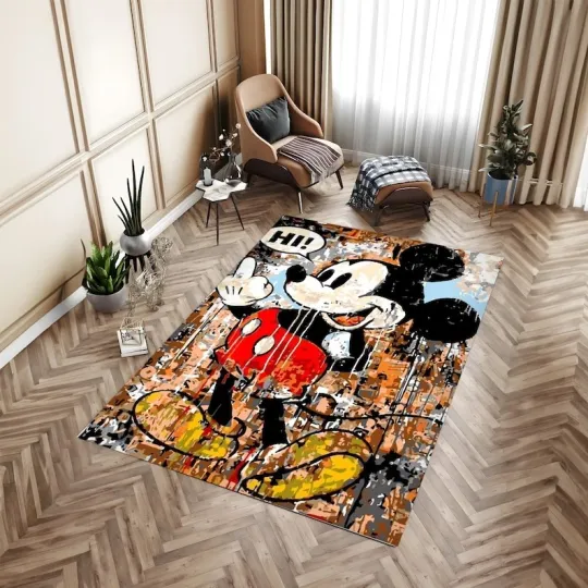 Discover Mickey Mouse Cartoon Rug for Kids Room, Home Decor