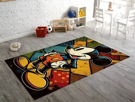 Discover Mickey Mouse Cartoon Rug for Kids Room, Home Decor, Boys Gift