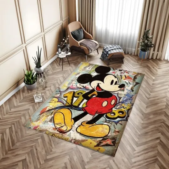 Discover Mickey Mouse Cartoon Rug for Kids' Room, Home Decor, Boys Gift