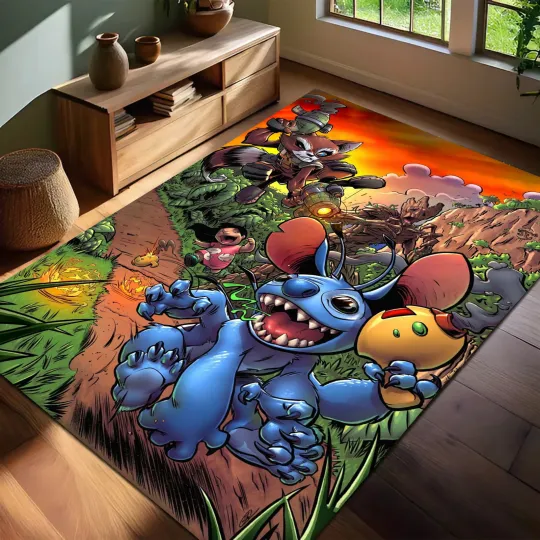 Stitch Rectangle Rug, Cartoon Rug, Disney Rug Gift for Friends