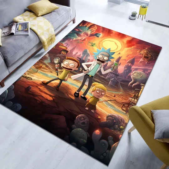Rick and Rickandmorty Carpet, Escape Theme Rug, Cartoon Style Home Decor
