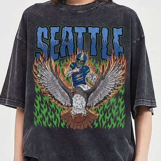 Discover Seattle Football Skull Vintage Shirt, Gift For Fan Football Game Day Unisex Shirt