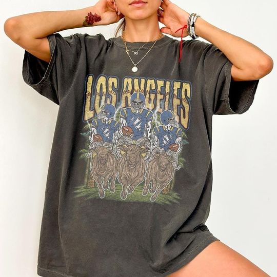 Discover Los Angeles Football Skull Vintage Shirt, Gift For Fan Football Game Day Unisex Shirt