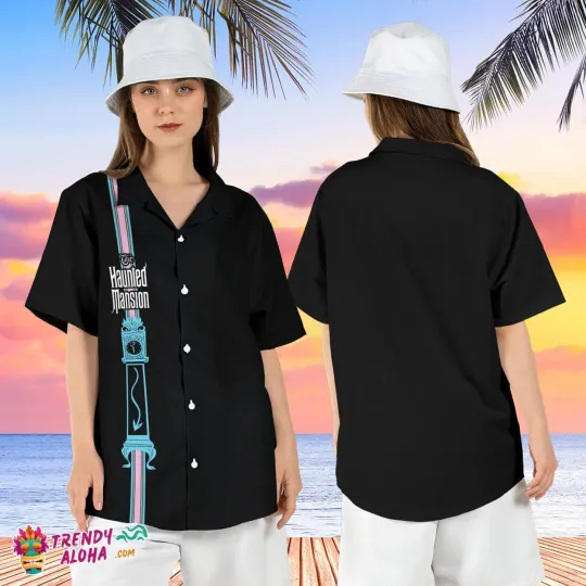 Discover Haunted Mansion Clock Grandfather Halloween Disney Aloha Tee_3ka_58