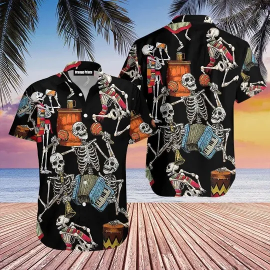 Discover Skeleton Accordion Halloween Trendy Hawaiian Shirt_cee_24