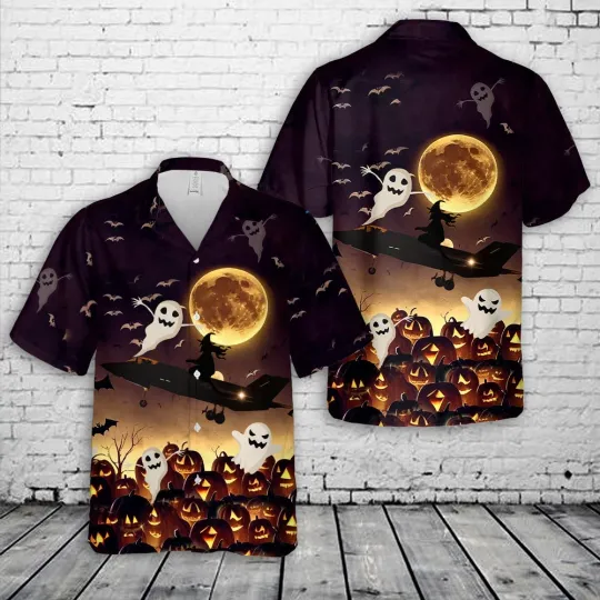 Discover US Air Force F 35 Lightning II Halloween Hawaiian Shirt