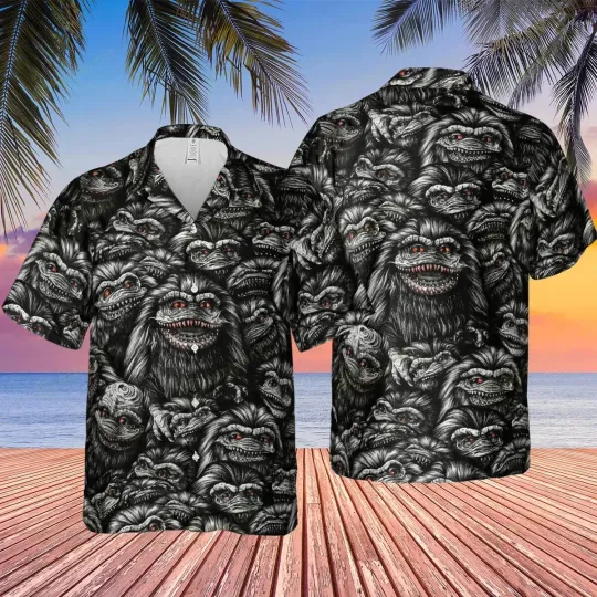 Discover Critters Pattern Halloween Hawaiian Button Down Shirt Unisex Adults S-5XL