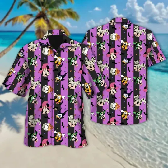 Discover Halloween Mickey Minnie Hawaiian Button Down Shirt Unisex Adults S-5XL