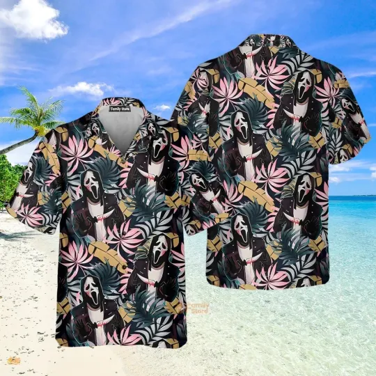 Halloween Ghostface Hawaiian Button Down Shirt Unisex Adults