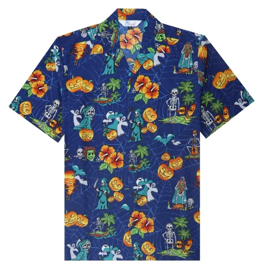 Men's Halloween Hawaiian Shirt Pumpkins Button Down Skull Horror Shirts
