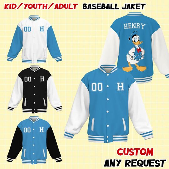 Custom Disney Donald Duck Varsity Jacket, Adult Varsity Jacket, Disney Jacket, Baseball Team Outfit, Disney Uniform Varsity
