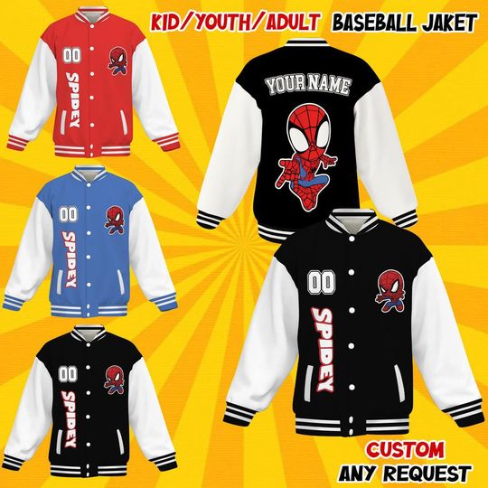 Discover Custom Disney Spidey Choose Style Collection Varsity Jacket, Adult Varsity Jacket, Disney Jacket, Baseball Team Outfit, Disney Varsity