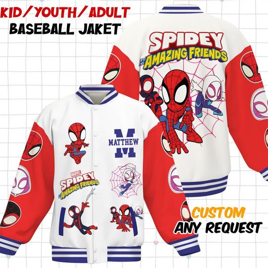 Discover Custom Disney Spidey And His Amazing Friends Varsity Jacket, Adult Varsity Jacket, Disney Jacket, Baseball Team Outfit, Disney Varsity