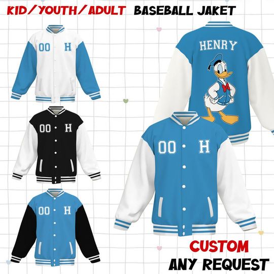 Discover Custom Disney Donald Duck Varsity Jacket, Adult Varsity Jacket, Disney Jacket, Baseball Team Outfit, Disney Uniform Varsity