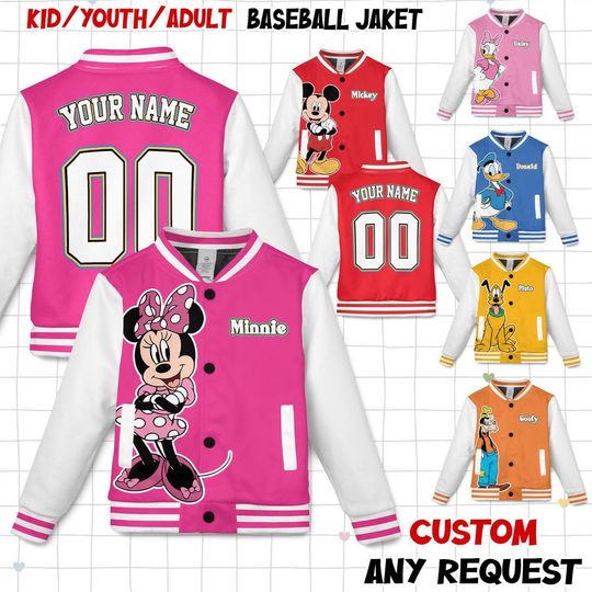 Discover Custom Disney Mickey And Friends Varsity Jacket, Kid Youth Adult Varsity Jacket, Disney Jacket, Baseball Team Outfit, Disney Varsity