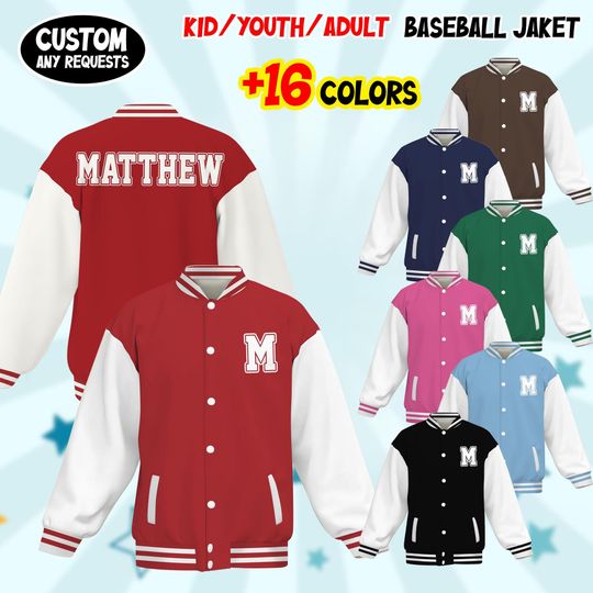 Discover Custom Name Kid Youth Adult Varsity Jacket, Sports Jacket, Name Varsity, Number Varsity, Personalised Unisex Varsity, Kids Baseball Jacket