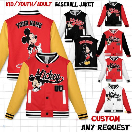 Discover Custom Disney Mickey Mouse Six Style Baseball Jacket, Adult Varsity Jacket, Disney Jacket, Baseball Team Outfit, Disney Uniform Varsity