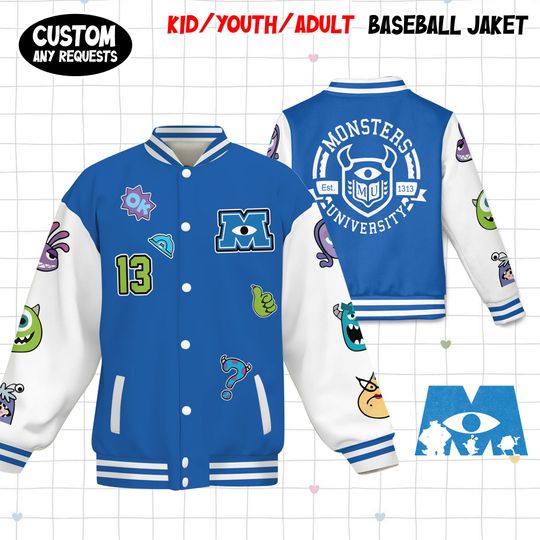Discover Custom Disney Monster University Varsity Jacket, Monster Inc Adult Kid Varsity Jacket, Disney Jacket, Baseball Team Outfit, Disney Varsity