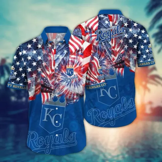 Kansas City Baseball Stars & Stripes Fireworks Hawaiian Shirt Summer Aloha