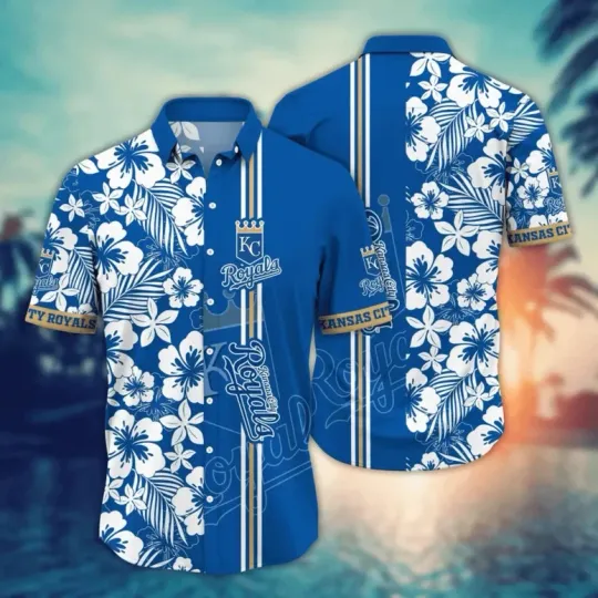 Discover Kansas City Baseball Floral Waves Hawaiian Shirt Summer Aloha, Gift for Fan