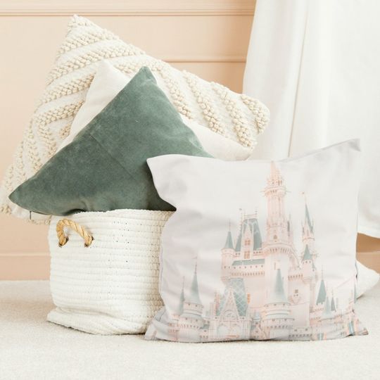 Discover Disney Castle Pillow Cover, Disney Home Decor, Nursery Decoration, 14x14 Throw Pillow, 16x16 Accent Pillow, 18x18 Couch Pillow, 20x20 Pillow