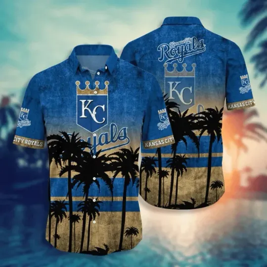 Kansas City Baseball Sunset Palms Hawaiian Shirt Summer Aloha, Gift for Fan