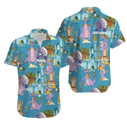 Discover Disneyland Dragon Button Shirt, Disney Figment Hawaiians Shirt