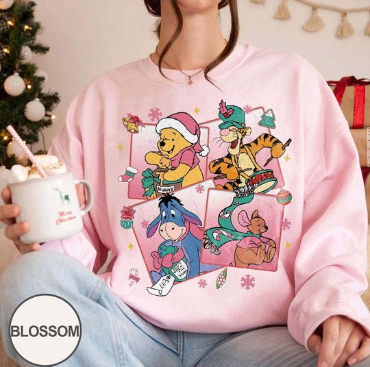 Discover Disney Winnie The Pooh Pink Christmas Sweatshirt, Winnie The Pooh's Very Merry Christmas Party 2025, Disneyland Family Xmas Shirt