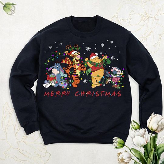 Discover Disney Winnie the Pooh Characters Merry Christmas Sweatshirt, Pooh Piglet Tigger Eeyore Magic Kingdom Disneyland Xmas Shirt