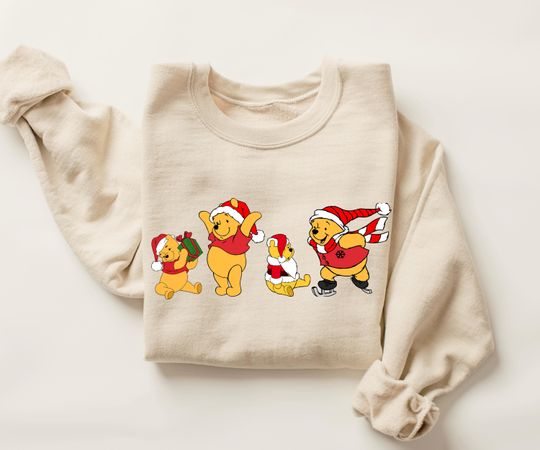 Discover Christmas Winnie The Pooh Sweatshirt, Pooh Bear Christmas Sweater, Disney Family Christmas Shirt, Pooh Christmas Matching Sweat