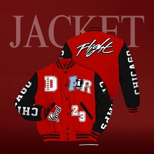 Varsity Jacket To Match OG Fire Red 5s, AIR Number 23 GOAT All Over Print