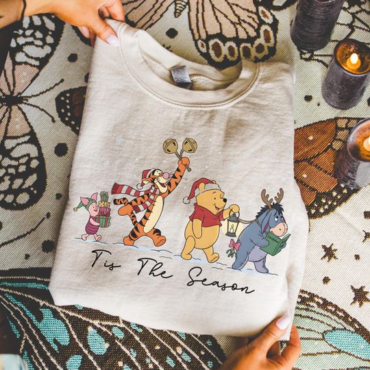 Discover Pooh Tis the Season Christmas Sweatshirt Christmas Lights Pooh Shirt Cute Winnie The Pooh Winter Sweater Christmas Gift Xmas Disney Shirt