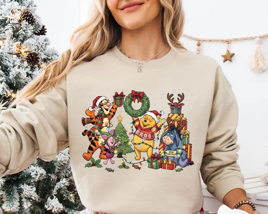 Discover Winnie the pooh Christmas shirt Disney Christmas lights sweatshirt tigger piglet eeyore holiday Disneyland family matching xmas tee